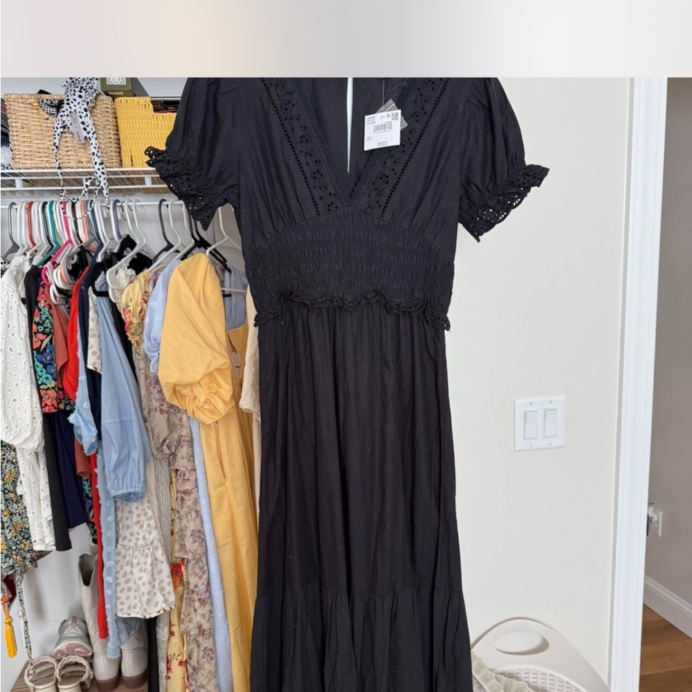 American Eagle Outfitters Black Puff Sleeve Maxi Dress